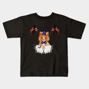 Cute kitten with flag and american flag Kids T-Shirt